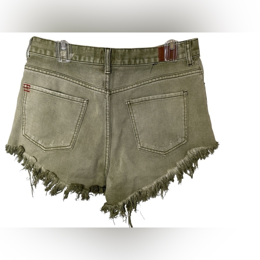 Urban Outfitters BDG High Rise Cheeky Frayed Distressed Green Denim Shorts 32 - Picture 2 of 9